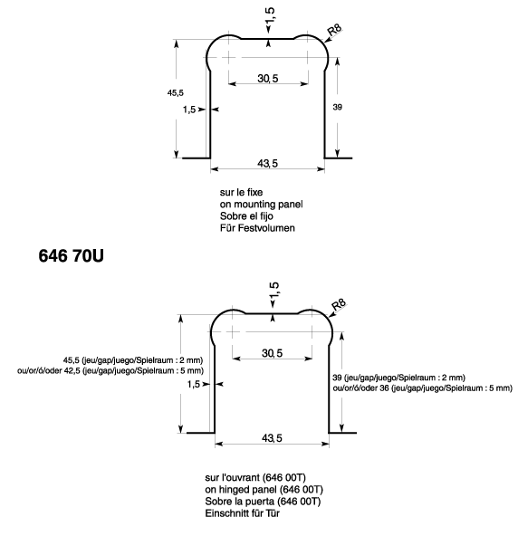 Blende/Scharnier im Set     capsi Wand/Glas x4 J2  Verchromt glänzend