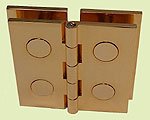 hinges, double, for two 180° volumes, 9 mm opening, for mirror glass 1.20 x 0.60, polished brass