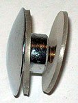 bouton tête bombée diam. 20 mm, laiton chromé avec vis M4 F 90°, longueur 8 mm  et rondelles en plastique