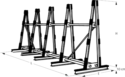 Feststehendes Werkstattgestell, L 450 cm, H 300 cm, E 130 cm (auf Anfrage)