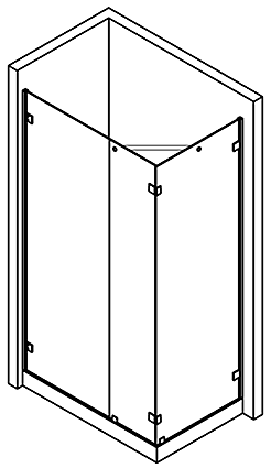 paroi capsi coin 1 porte MG 1 fixe 1 retour raidisseur orientable aluminium anodisé effet inox brossé