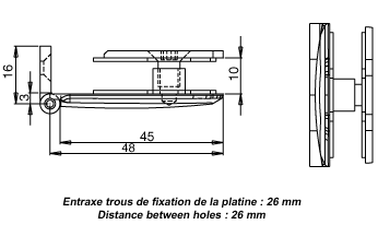 hinges, Economy range, 54 x 26 mm, 2 zamak faces, chromed