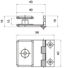 charnières non dégondables 25 X 30 mm à platine murale, ouverture 10 mm, pour glace 0,70 X 0,50, laiton chromé