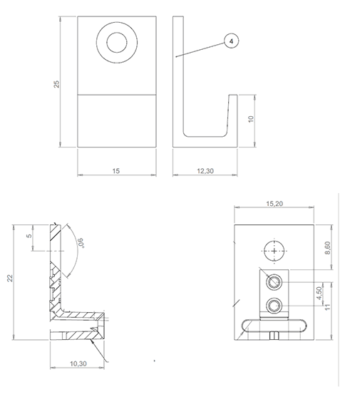 Messinghalter, davon 2 « verklipst », verchromt, Öffnung 8 mm