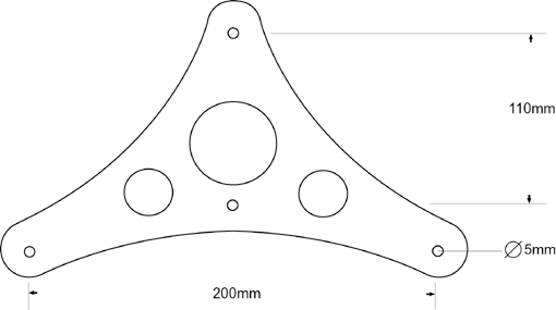Messinghalter mit Neigung, 3 Abgänge Unterteil, poliert