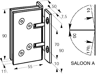 hinges, on plate, A.S. range, chrome brass