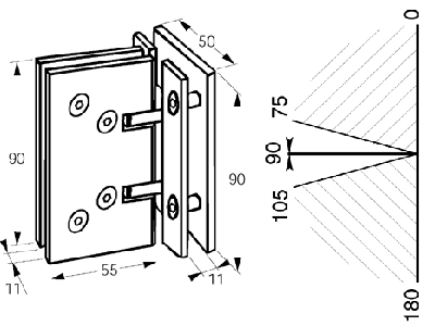 self-closing hinge minima no wall plate wall/gl 90 x2  brushed nickel